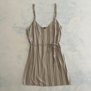 Forever 21 Tan & White Striped Tie Waist Sun Dress